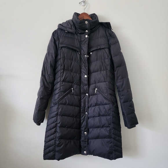 Michael Kors Hooded Down Mid-weight Puffer Coat Jacket in Gunmetal Color Sz L - Picture 2 of 16